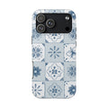 Blue Tile Floral Tough Phone Case — Ceramic Pattern Protective Phone Cover
