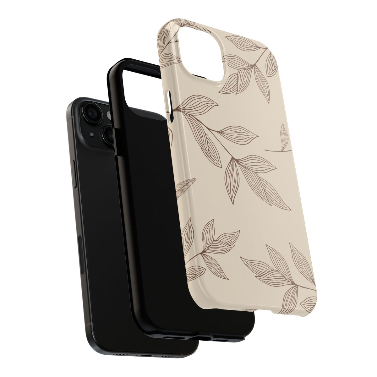 Tough Phone Case — Neutral Botanical Leaf Design (Protective Floral iPhone Case)