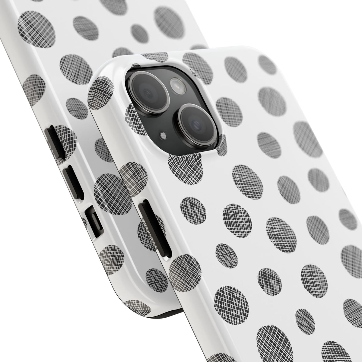 Polka Dot Texture Tough Phone Case — Black & White Spot Pattern, Protective Slim Phone Cover