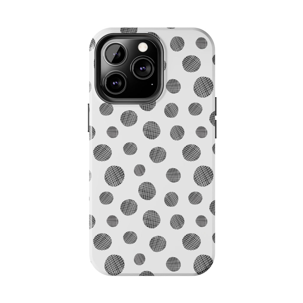 Polka Dot Texture Tough Phone Case — Black & White Spot Pattern, Protective Slim Phone Cover