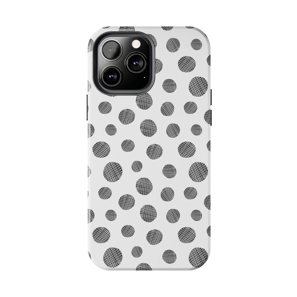 Polka Dot Texture Tough Phone Case — Black & White Spot Pattern, Protective Slim Phone Cover