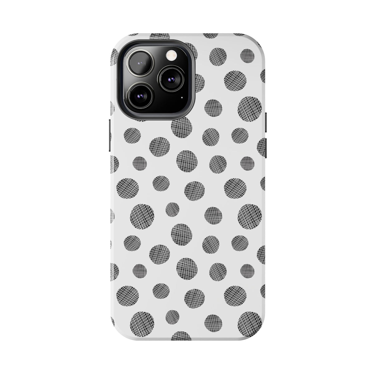 Polka Dot Texture Tough Phone Case — Black & White Spot Pattern, Protective Slim Phone Cover