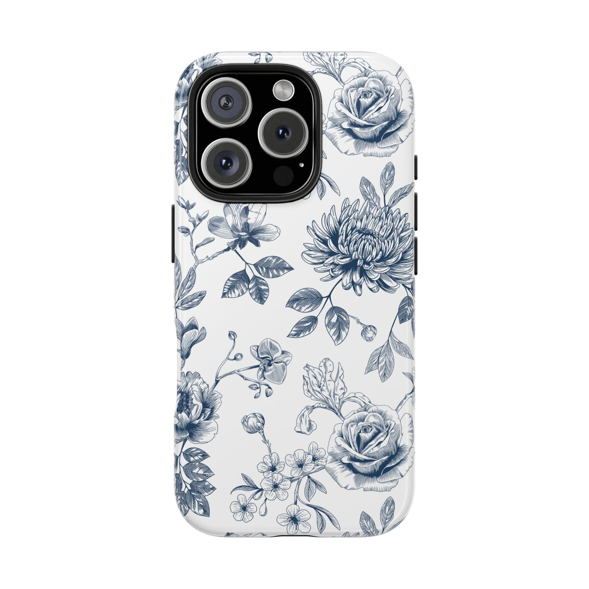 Tough Phone Case — Blue Vintage Floral Protective iPhone Cover