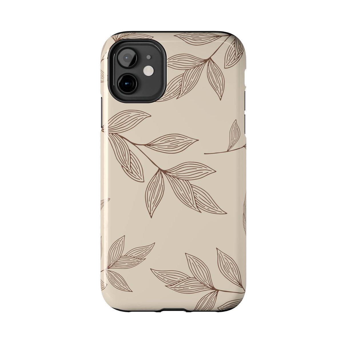 Tough Phone Case — Neutral Botanical Leaf Design (Protective Floral iPhone Case)