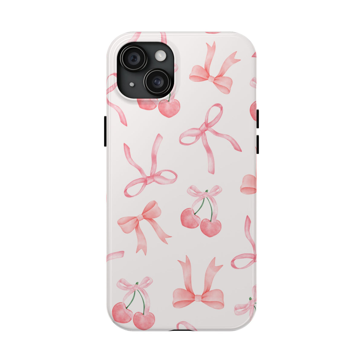 Pink Cherry & Bows Tough Phone Case — Cute Pastel Floral Pattern
