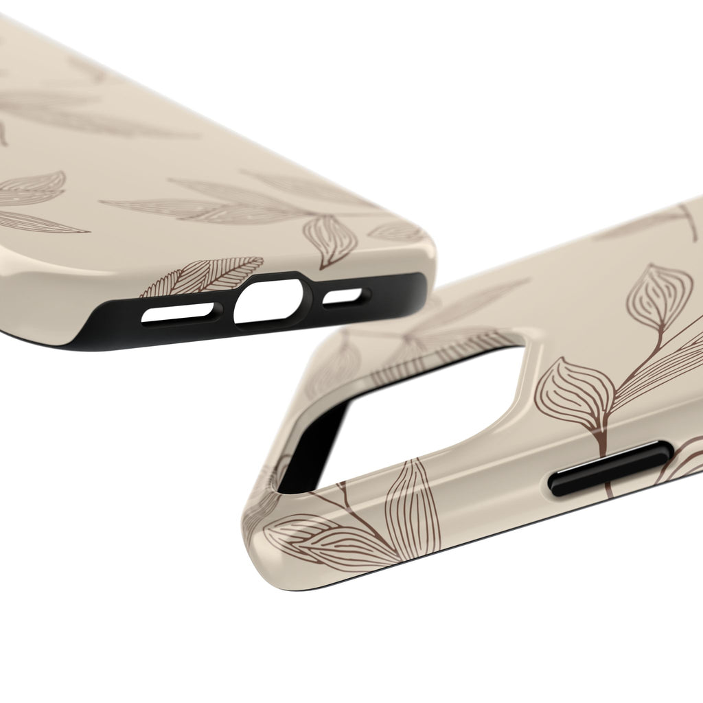 Tough Phone Case — Neutral Botanical Leaf Design (Protective Floral iPhone Case)