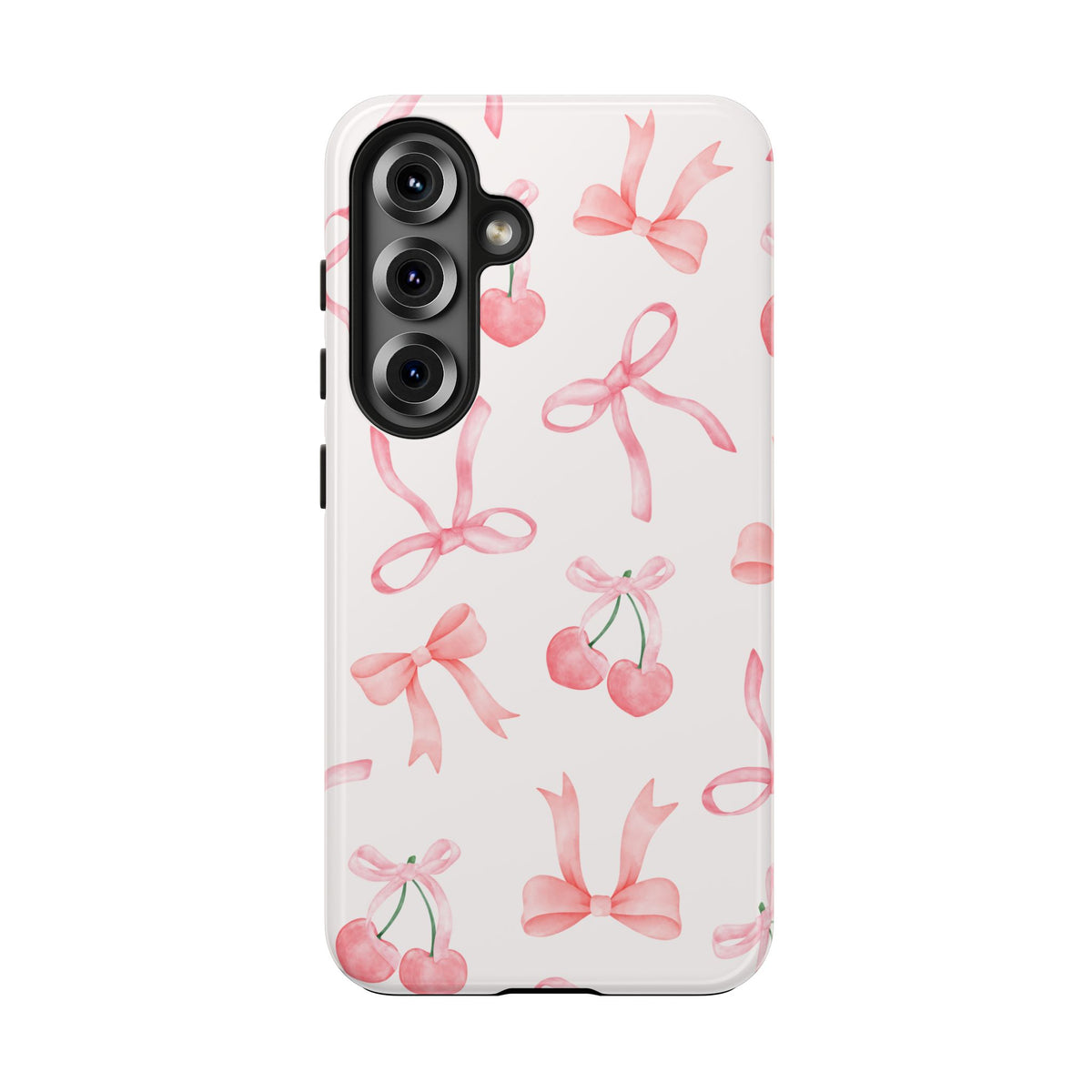 Pink Cherry & Bows Tough Phone Case — Cute Pastel Floral Pattern