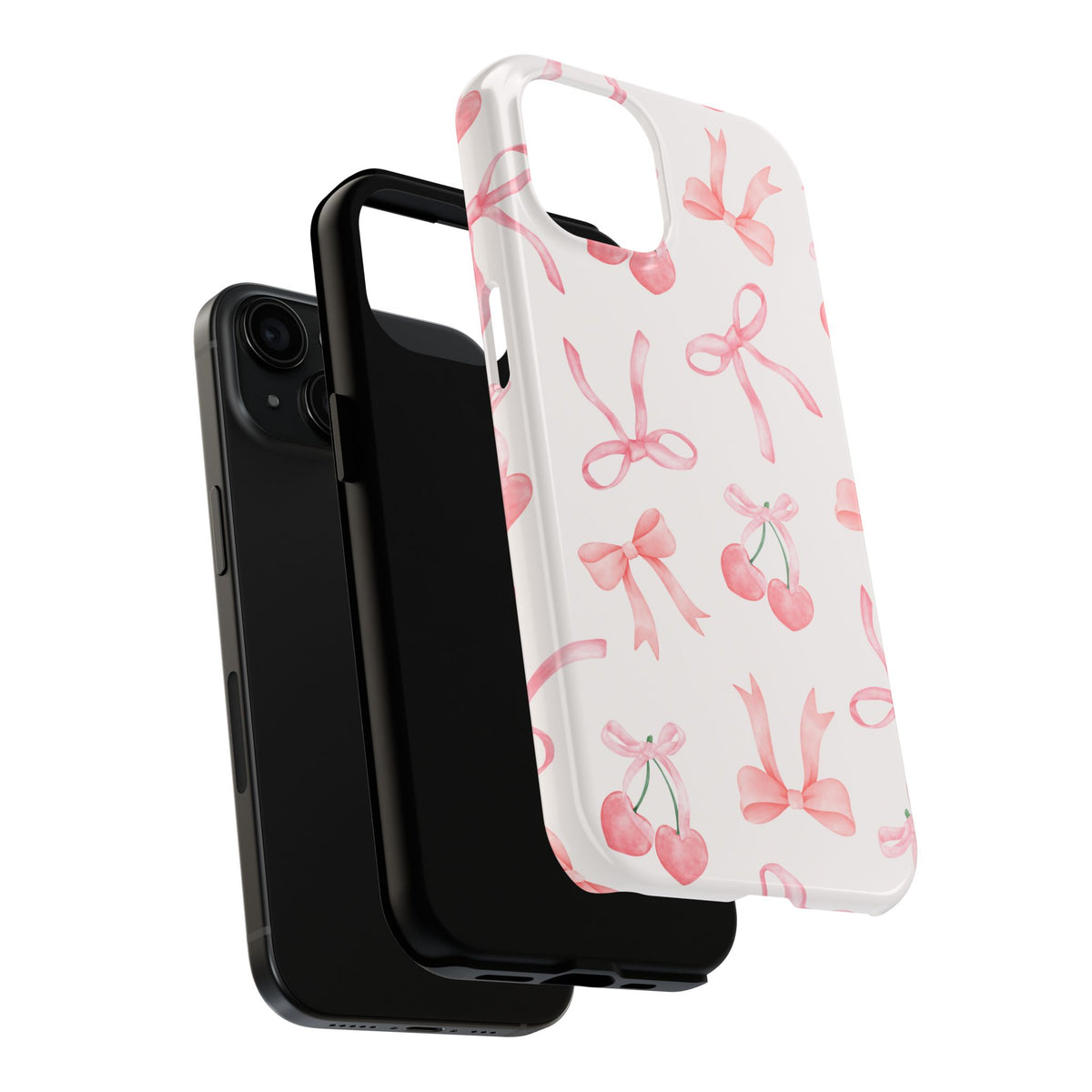 Pink Cherry & Bows Tough Phone Case — Cute Pastel Floral Pattern