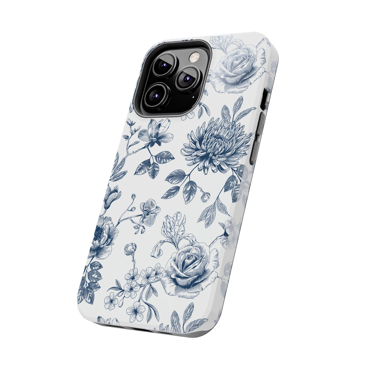 Tough Phone Case — Blue Vintage Floral Protective iPhone Cover