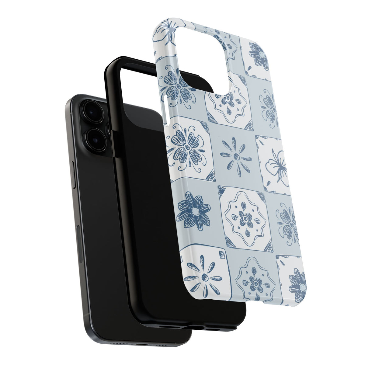 Blue Tile Floral Tough Phone Case — Ceramic Pattern Protective Phone Cover