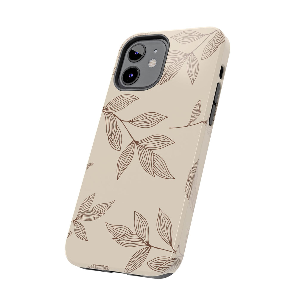 Tough Phone Case — Neutral Botanical Leaf Design (Protective Floral iPhone Case)