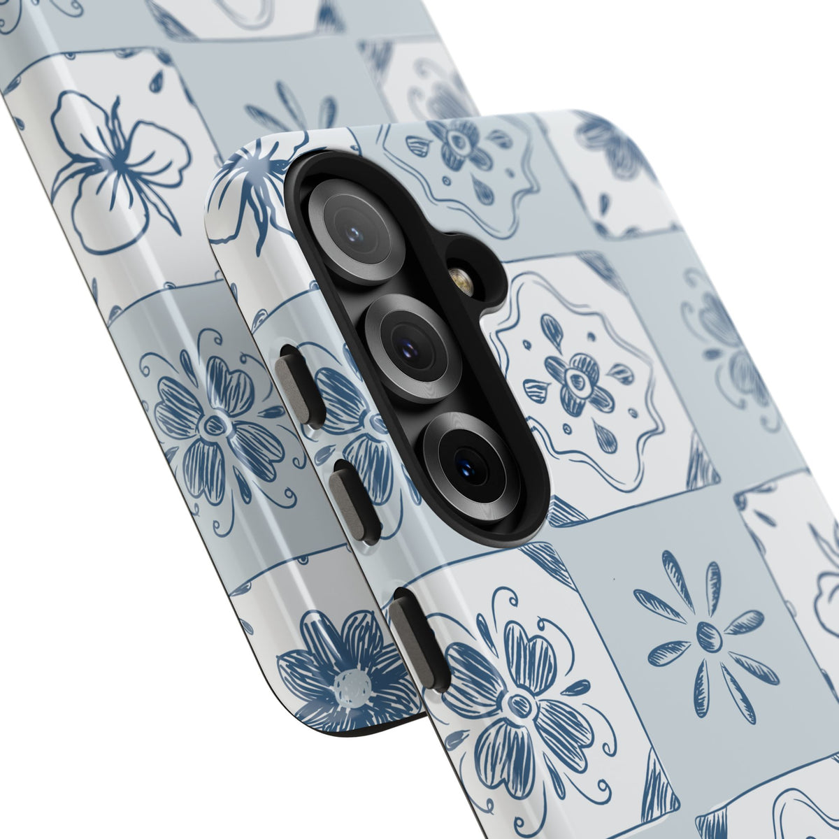 Blue Tile Floral Tough Phone Case — Ceramic Pattern Protective Phone Cover