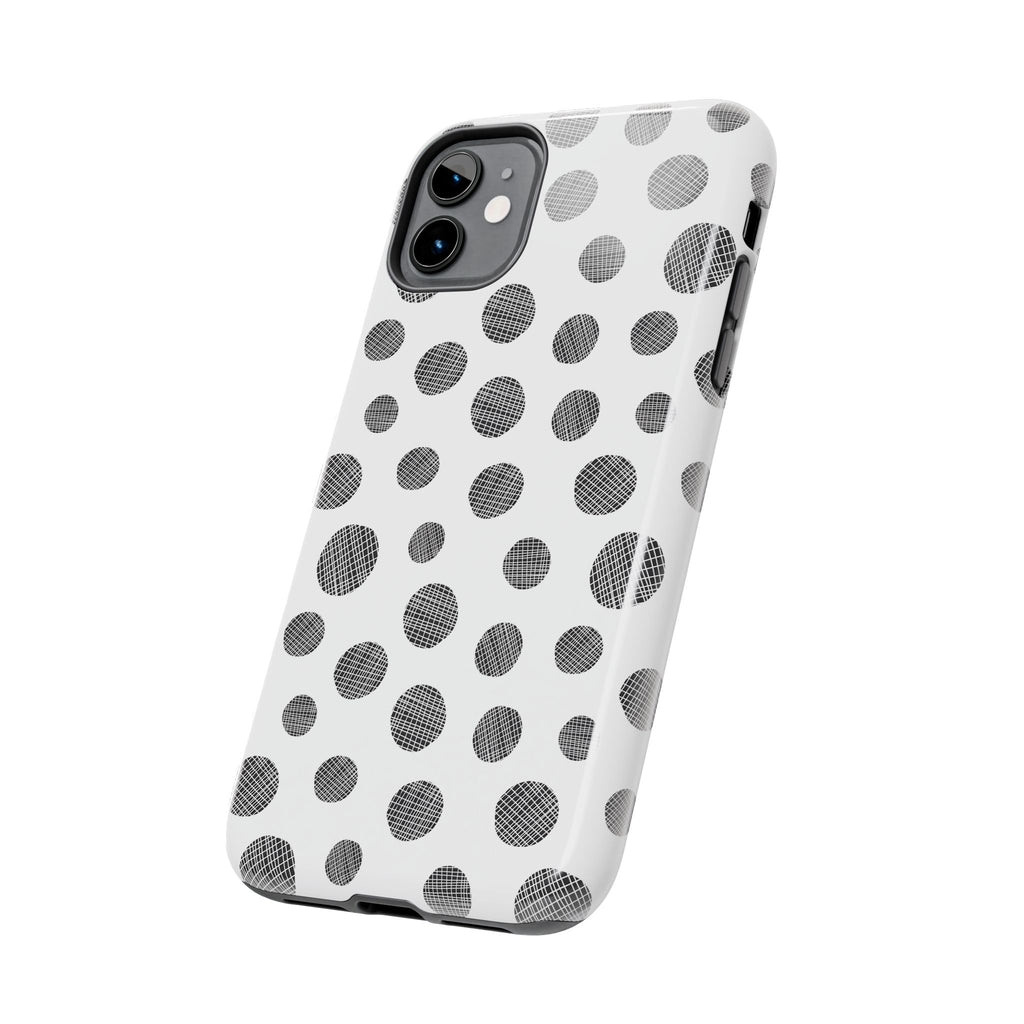 Polka Dot Texture Tough Phone Case — Black & White Spot Pattern, Protective Slim Phone Cover