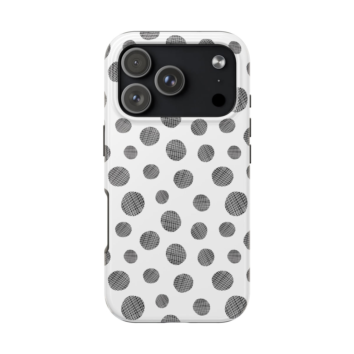 Polka Dot Texture Tough Phone Case — Black & White Spot Pattern, Protective Slim Phone Cover