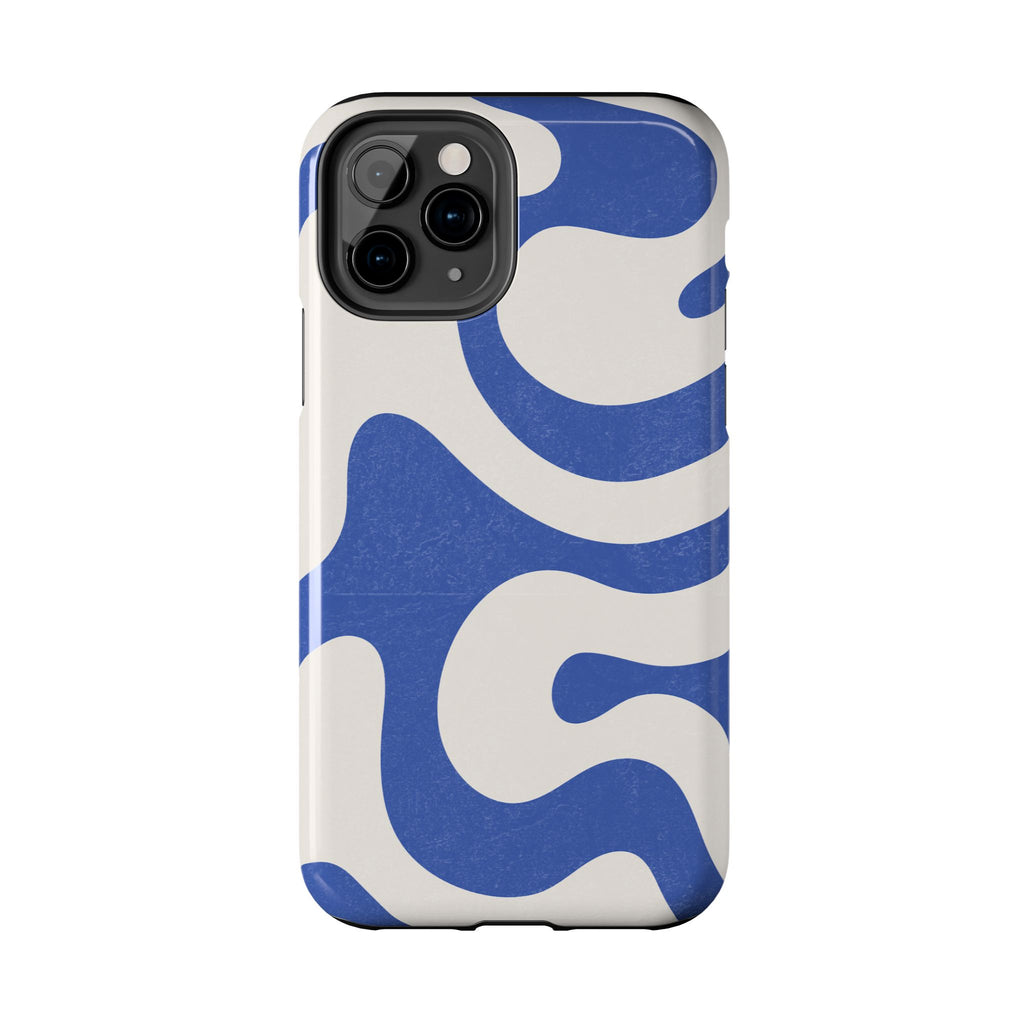 Blue Retro Swirl Tough Phone Case — Durable Abstract Pattern