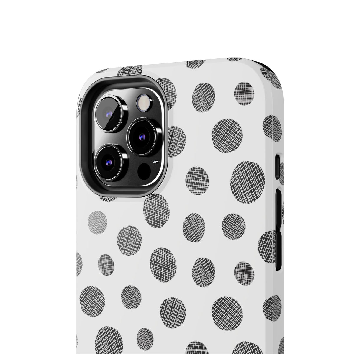 Polka Dot Texture Tough Phone Case — Black & White Spot Pattern, Protective Slim Phone Cover
