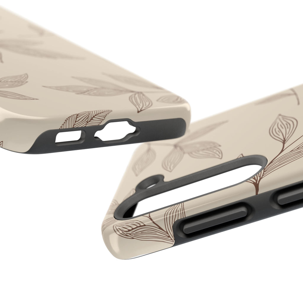 Tough Phone Case — Neutral Botanical Leaf Design (Protective Floral iPhone Case)