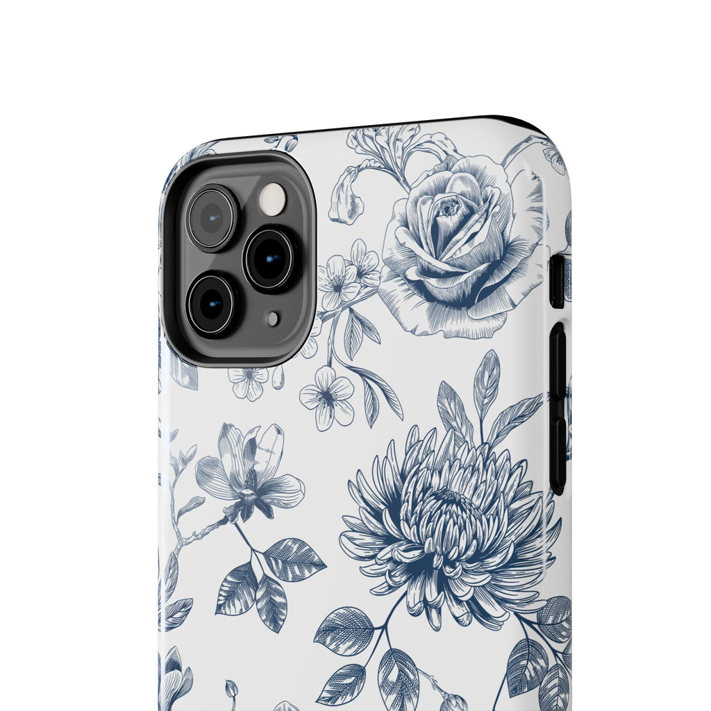 Tough Phone Case — Blue Vintage Floral Protective iPhone Cover
