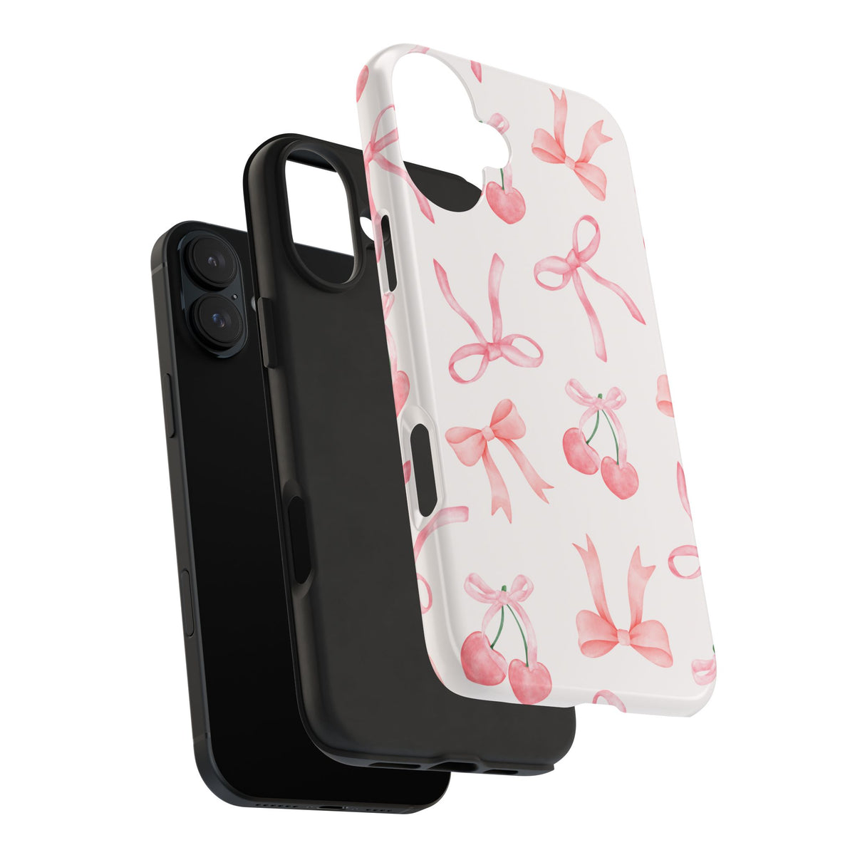 Pink Cherry & Bows Tough Phone Case — Cute Pastel Floral Pattern