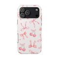 Pink Cherry & Bows Tough Phone Case — Cute Pastel Floral Pattern