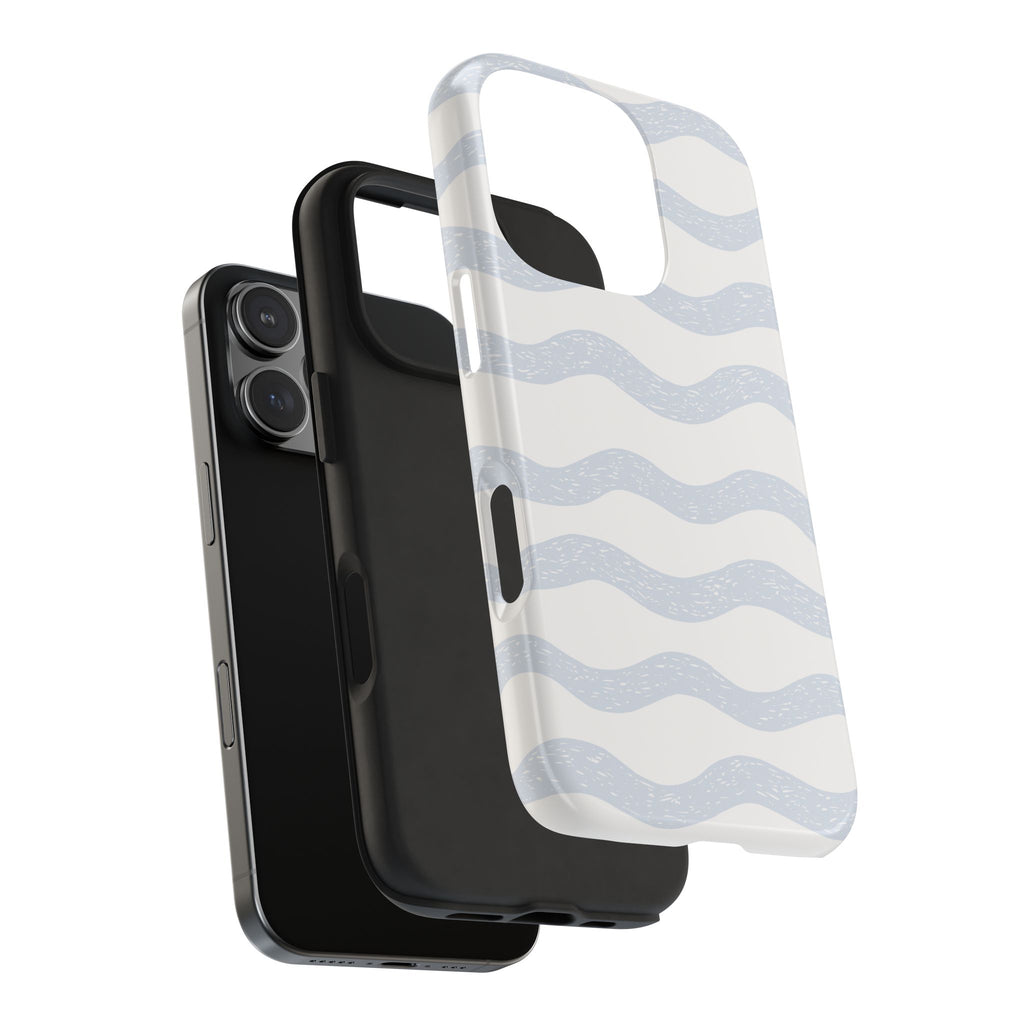 Tough Phone Case – Subtle Blue Wavy Stripes, Durable Protective Cover