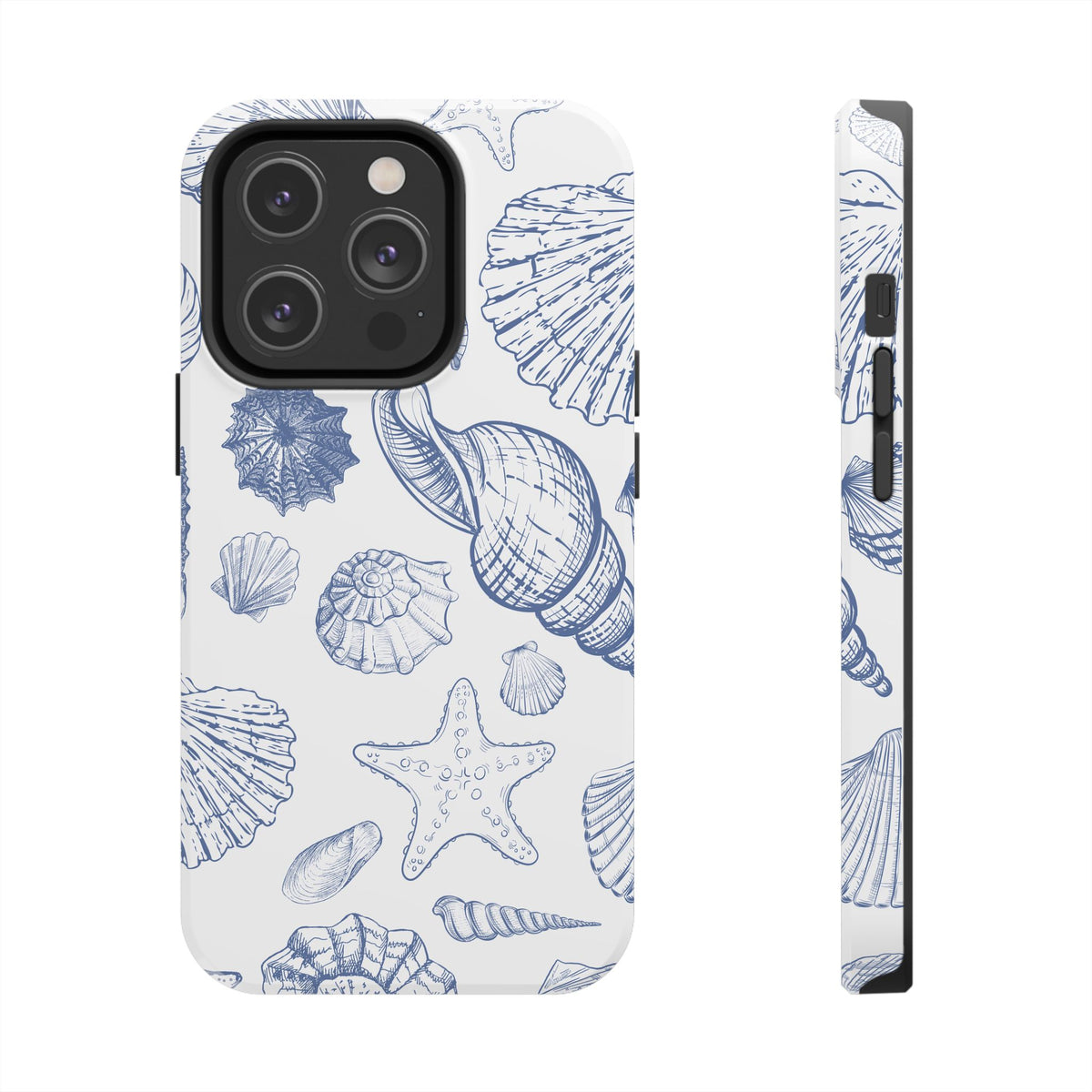 Seaside Sketch Tough Phone Case – Blue Shells & Starfish Protective Cover