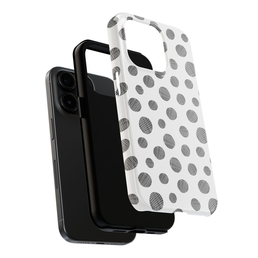 Polka Dot Texture Tough Phone Case — Black & White Spot Pattern, Protective Slim Phone Cover