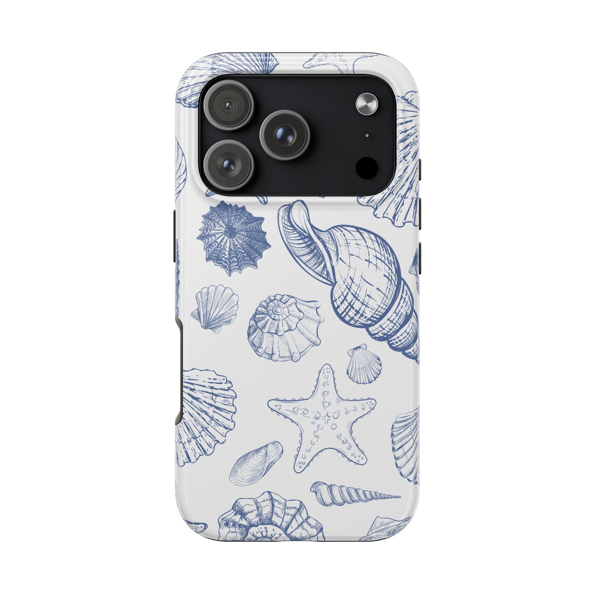 Seaside Sketch Tough Phone Case – Blue Shells & Starfish Protective Cover