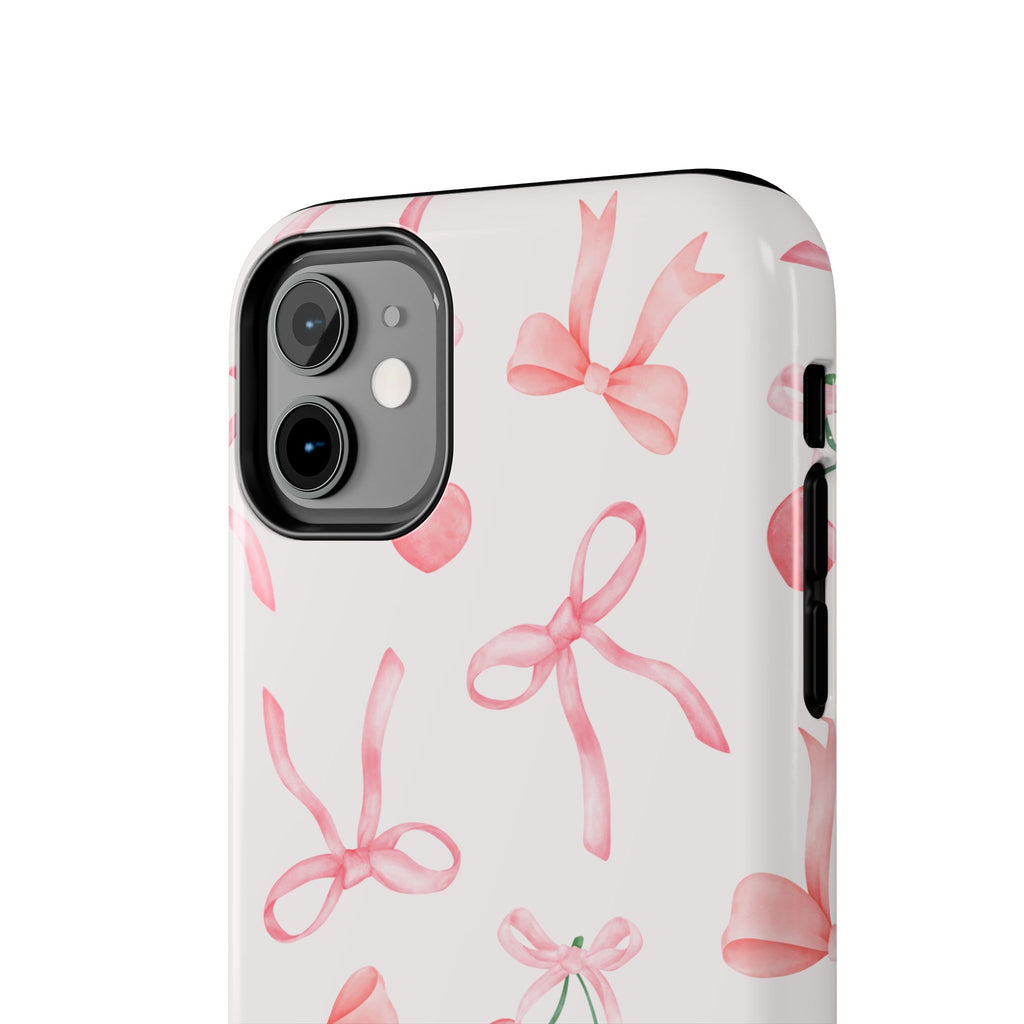 Pink Cherry & Bows Tough Phone Case — Cute Pastel Floral Pattern