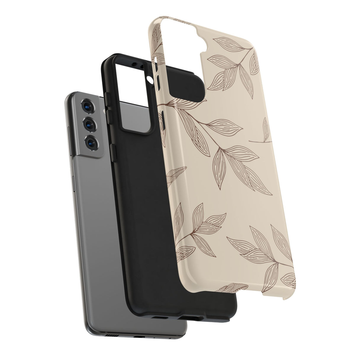 Tough Phone Case — Neutral Botanical Leaf Design (Protective Floral iPhone Case)