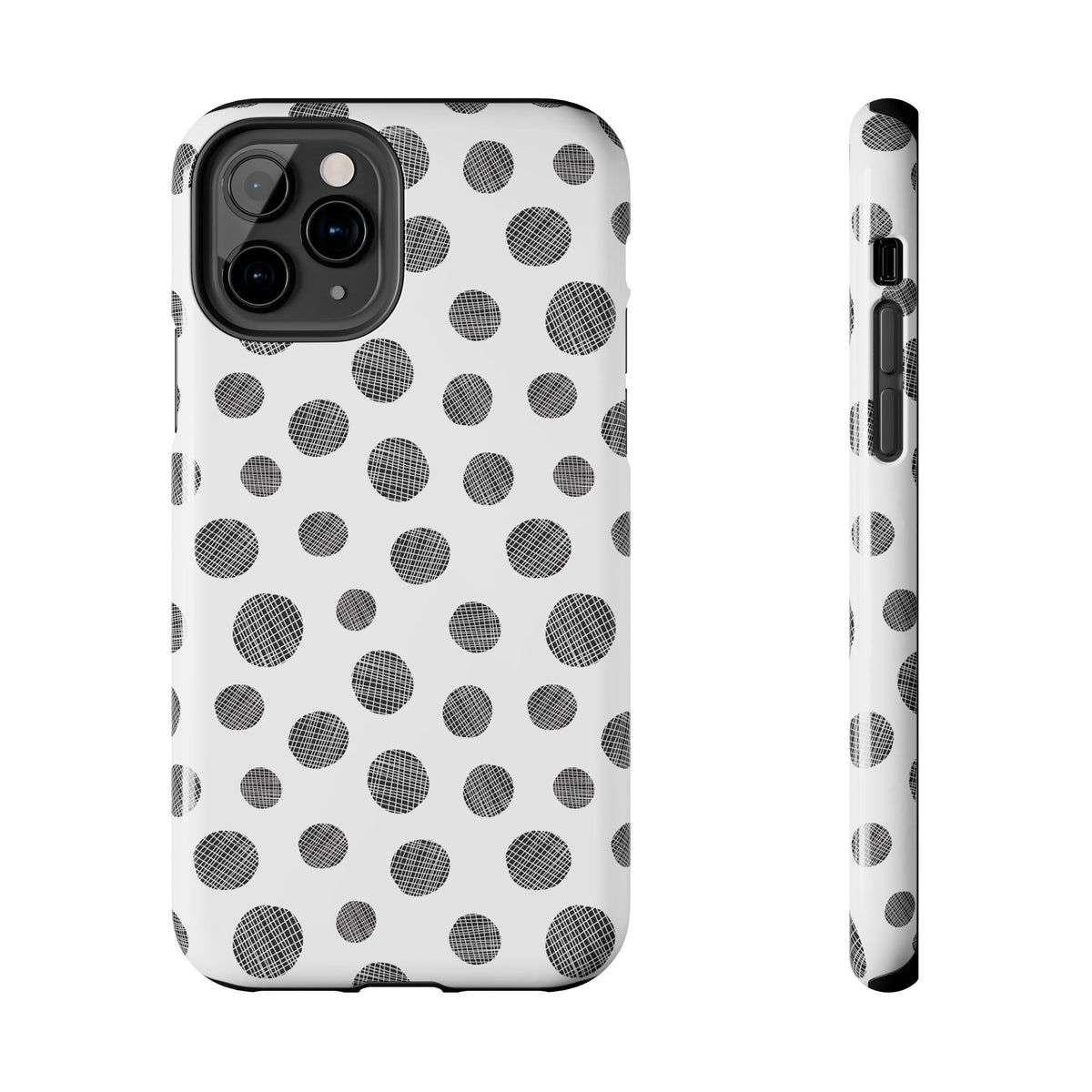 Polka Dot Texture Tough Phone Case — Black & White Spot Pattern, Protective Slim Phone Cover