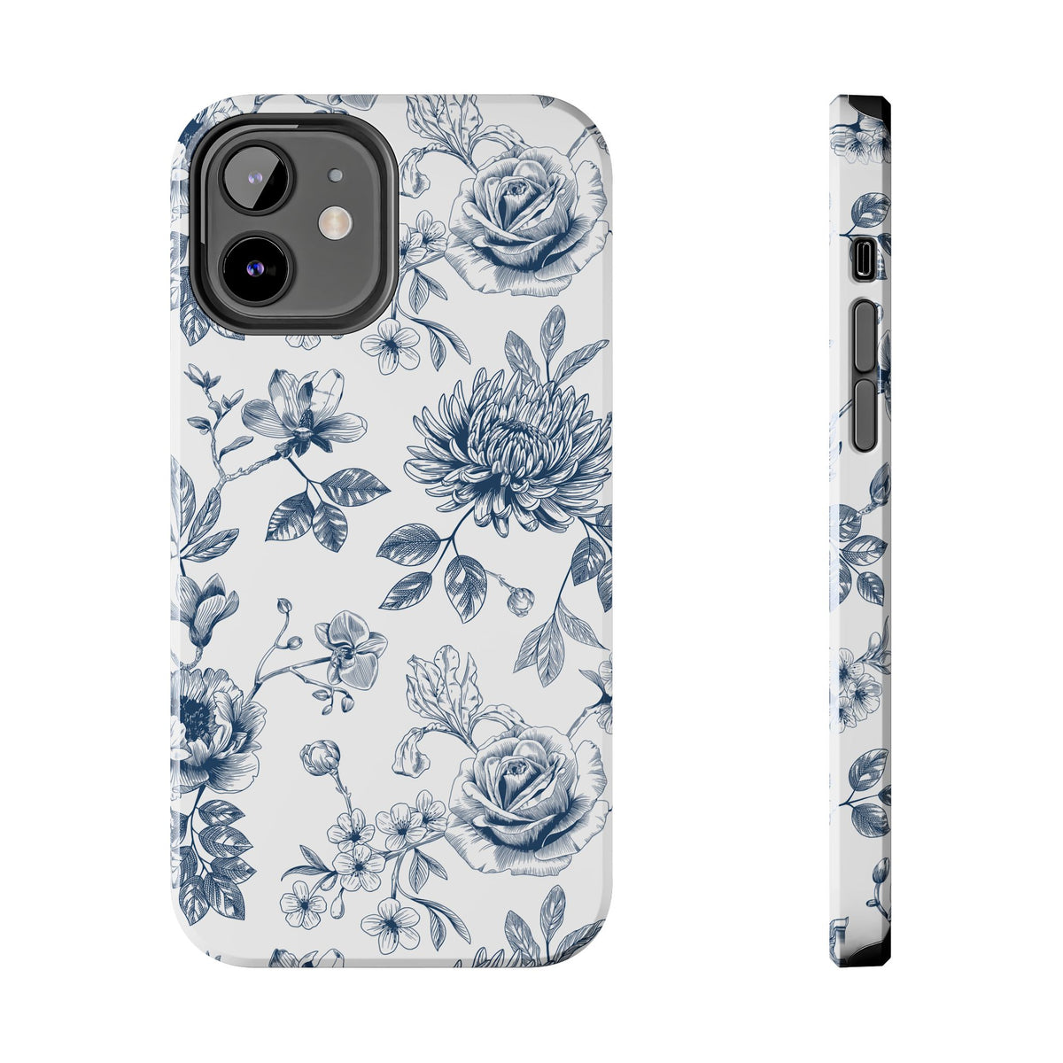 Tough Phone Case — Blue Vintage Floral Protective iPhone Cover