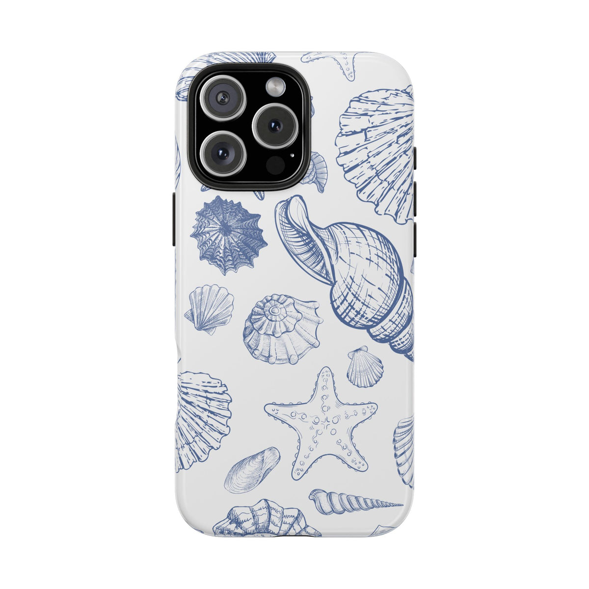 Seaside Sketch Tough Phone Case – Blue Shells & Starfish Protective Cover