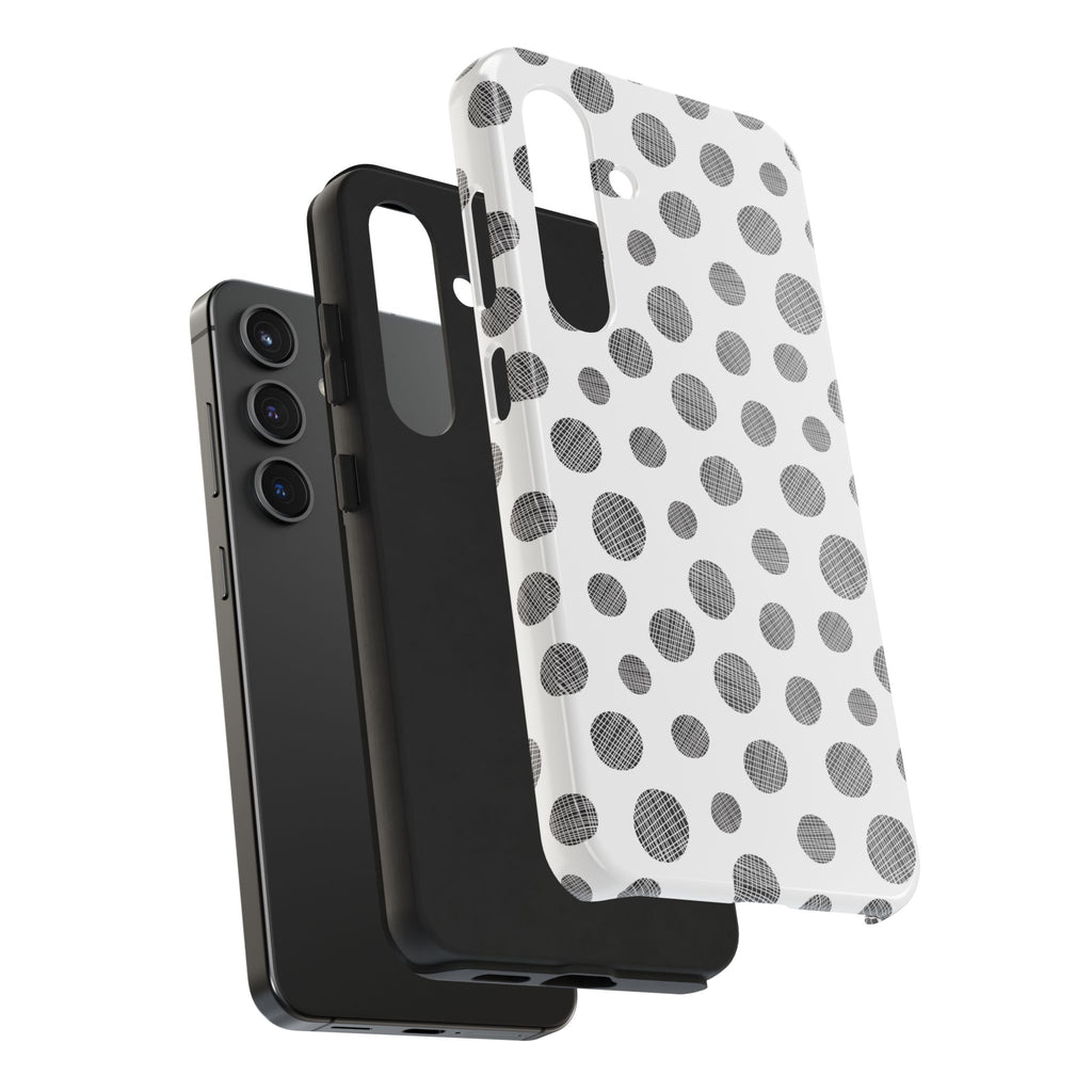 Polka Dot Texture Tough Phone Case — Black & White Spot Pattern, Protective Slim Phone Cover