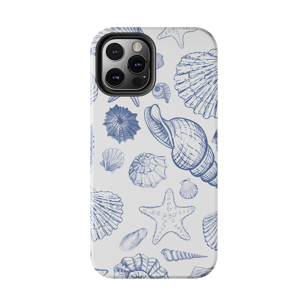 Seaside Sketch Tough Phone Case – Blue Shells & Starfish Protective Cover