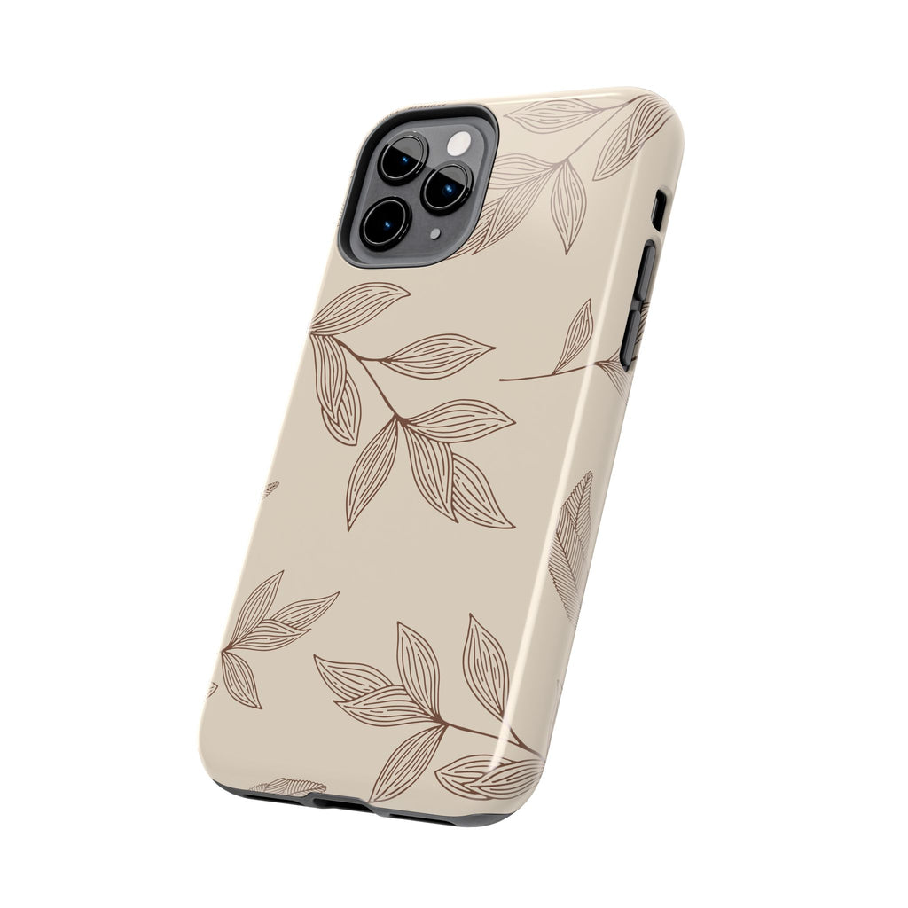 Tough Phone Case — Neutral Botanical Leaf Design (Protective Floral iPhone Case)