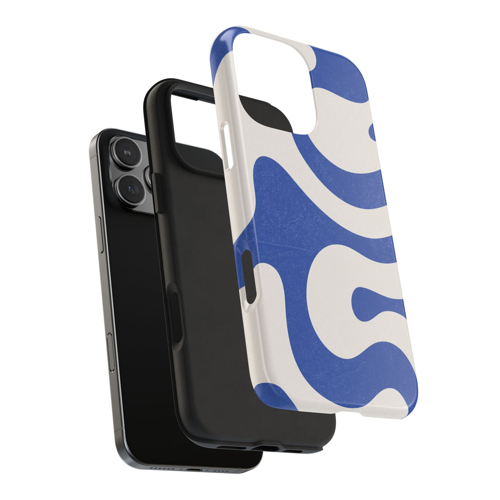 Blue Retro Swirl Tough Phone Case — Durable Abstract Pattern