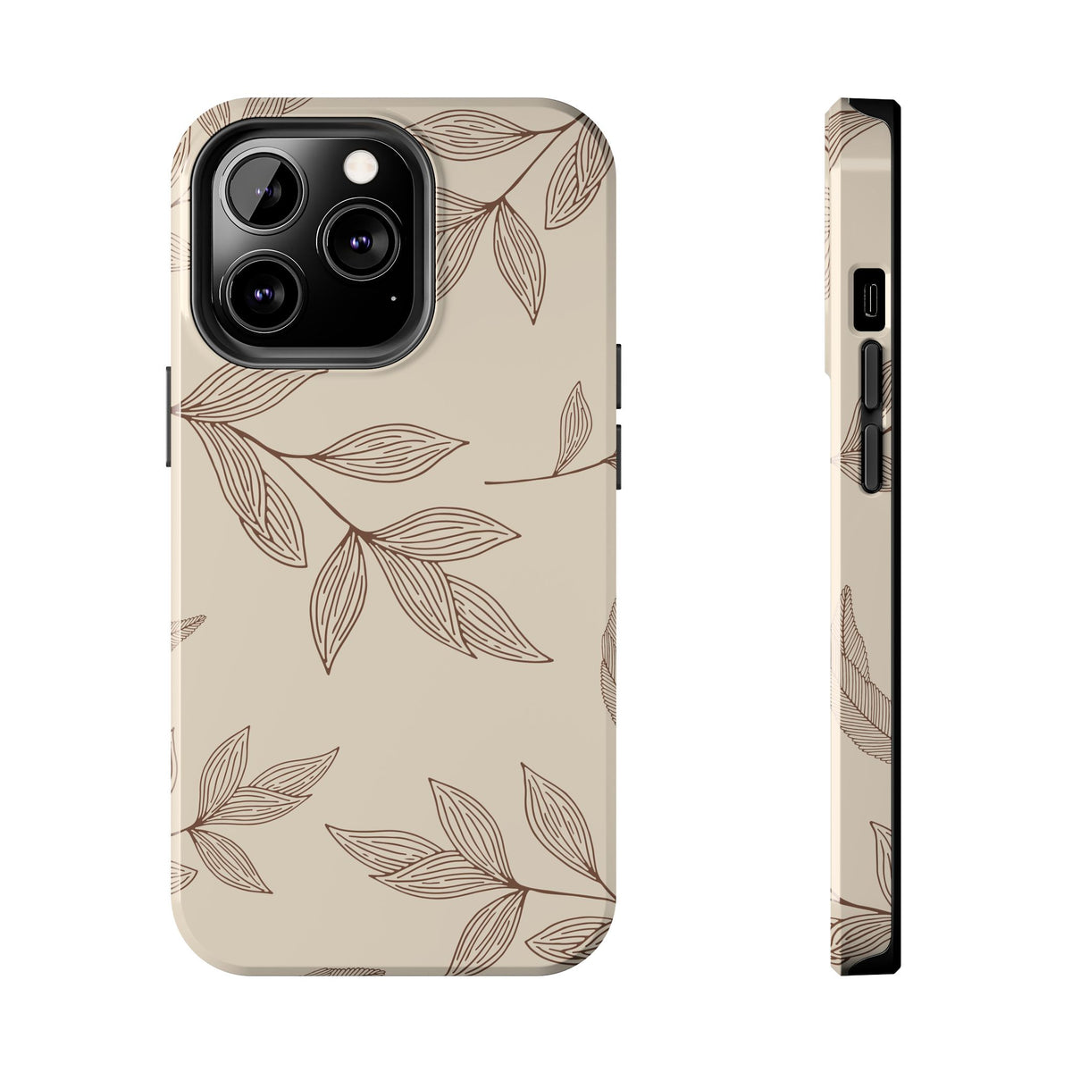 Tough Phone Case — Neutral Botanical Leaf Design (Protective Floral iPhone Case)
