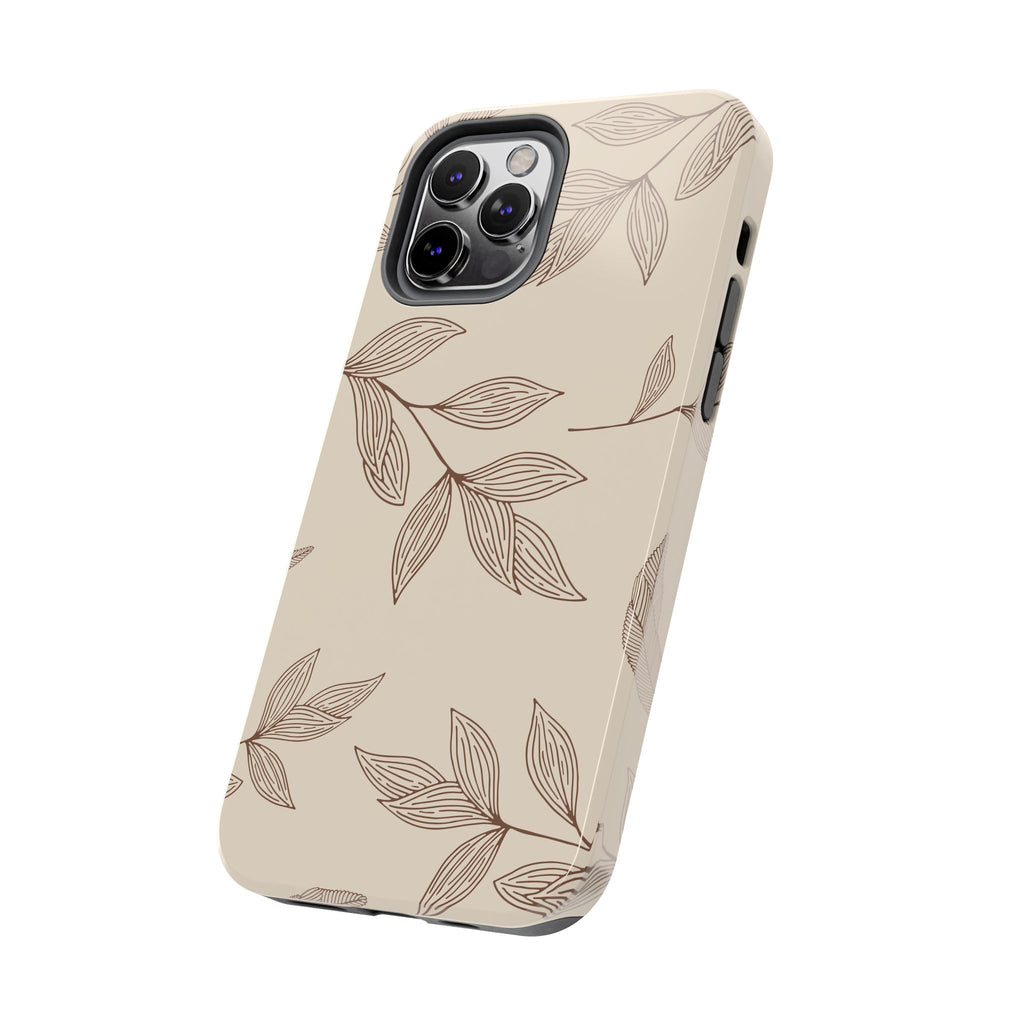 Tough Phone Case — Neutral Botanical Leaf Design (Protective Floral iPhone Case)
