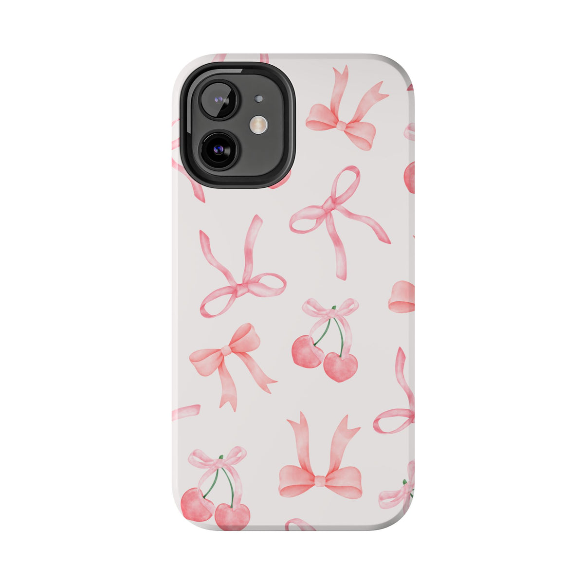 Pink Cherry & Bows Tough Phone Case — Cute Pastel Floral Pattern