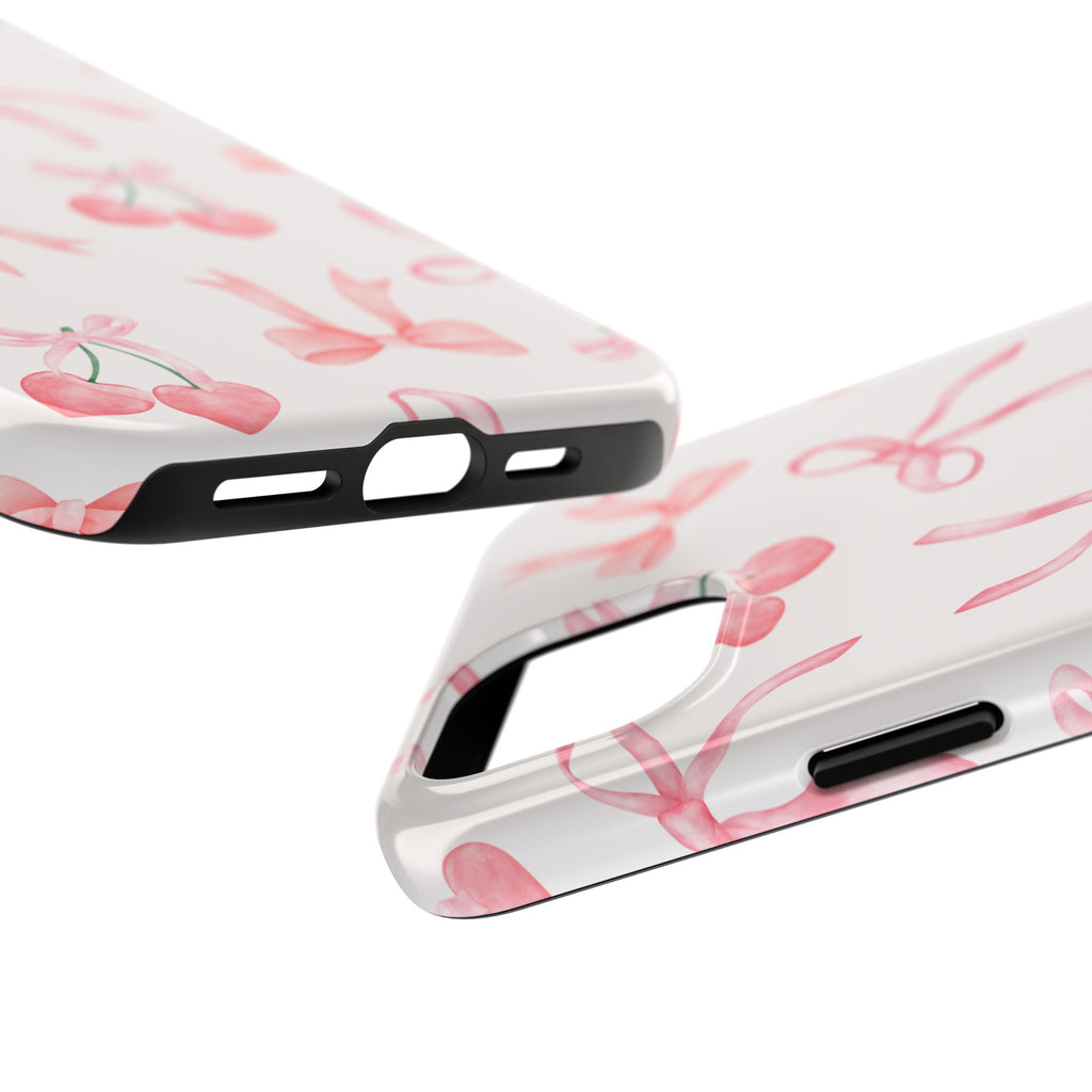 Pink Cherry & Bows Tough Phone Case — Cute Pastel Floral Pattern