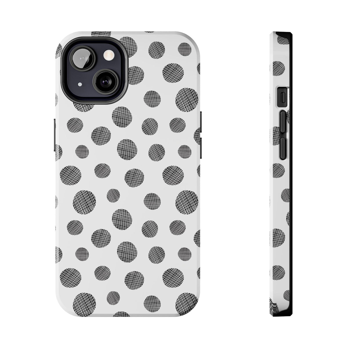 Polka Dot Texture Tough Phone Case — Black & White Spot Pattern, Protective Slim Phone Cover