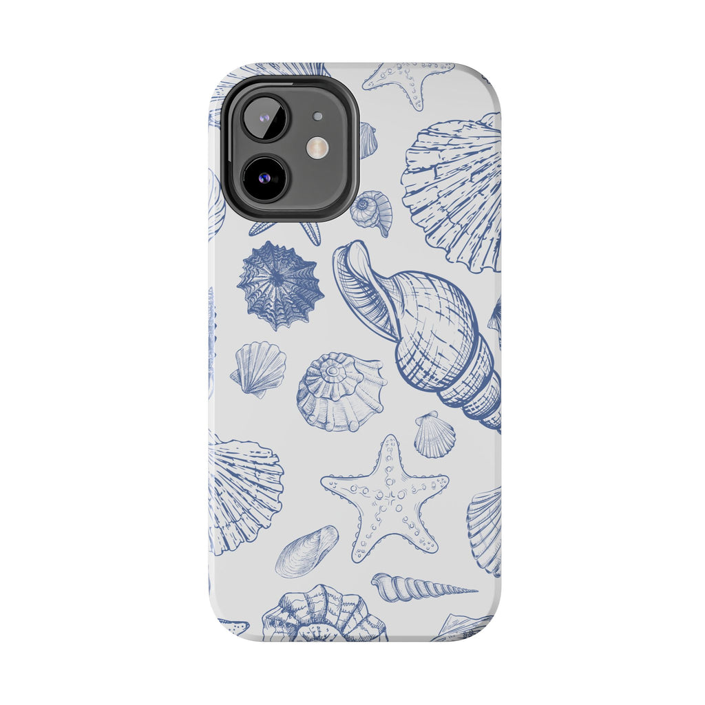 Seaside Sketch Tough Phone Case – Blue Shells & Starfish Protective Cover