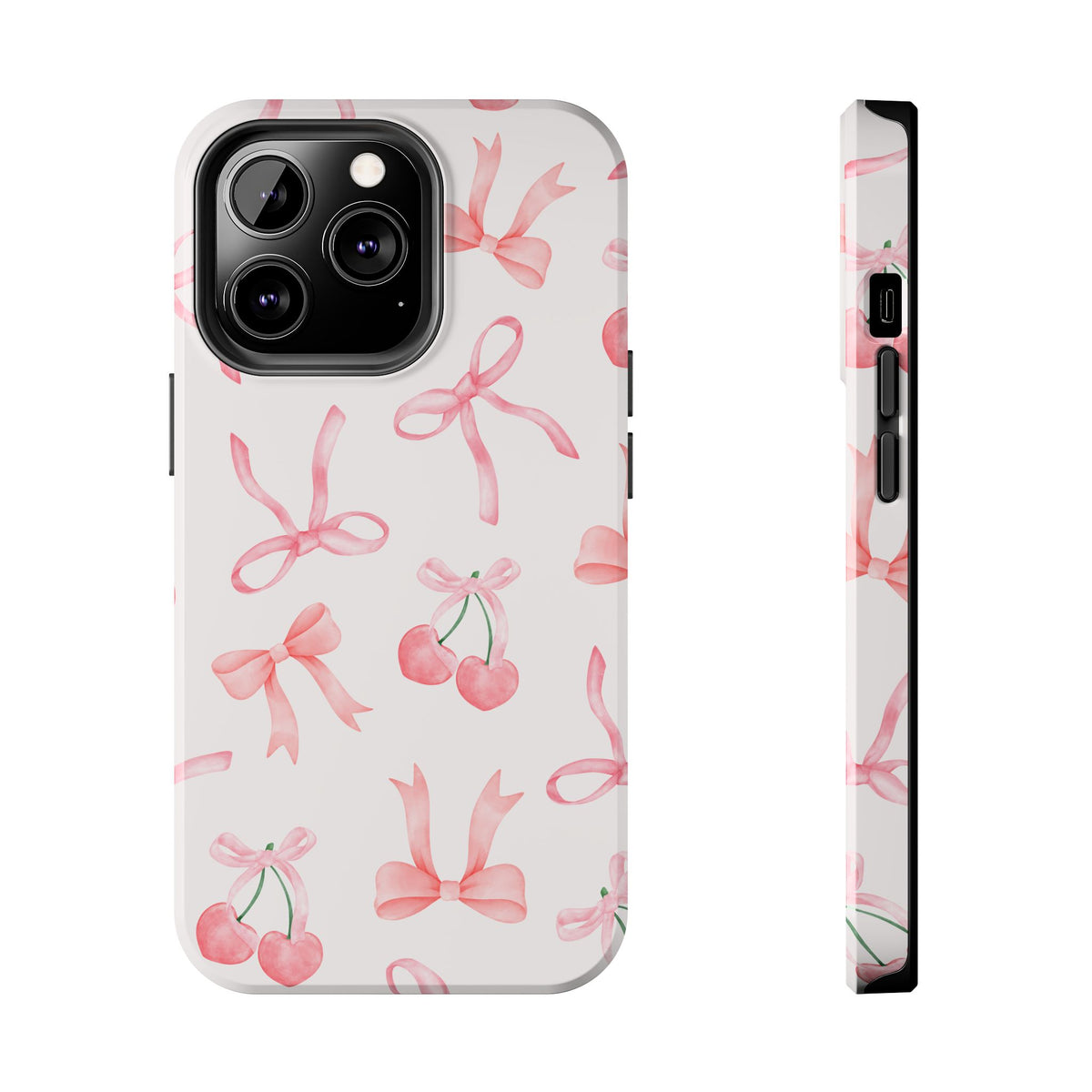 Pink Cherry & Bows Tough Phone Case — Cute Pastel Floral Pattern