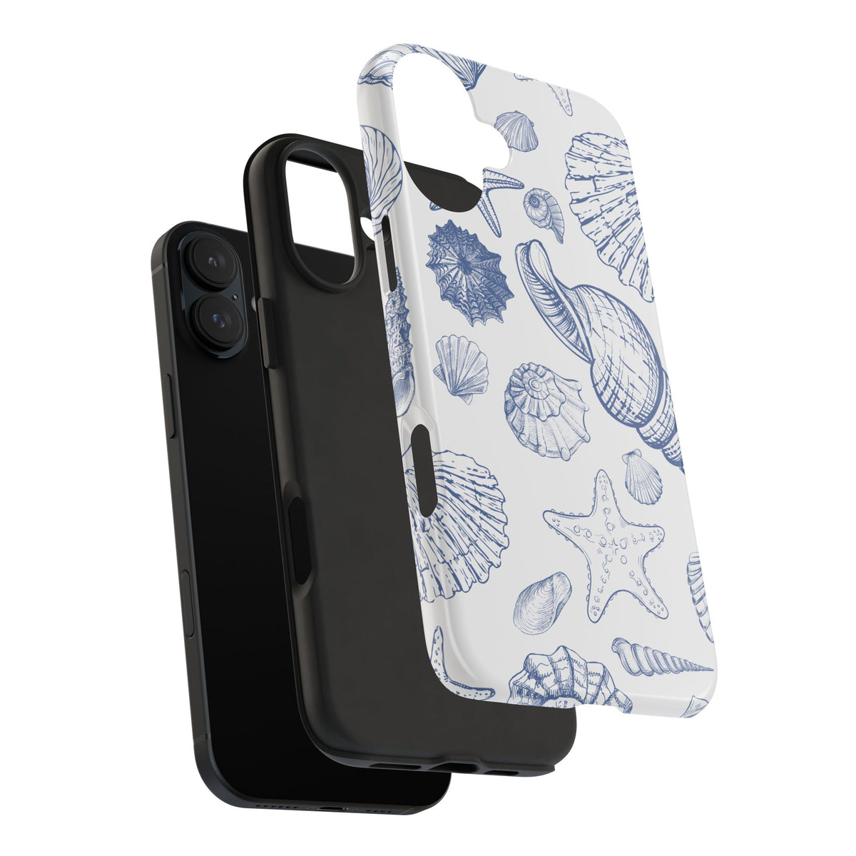 Seaside Sketch Tough Phone Case – Blue Shells & Starfish Protective Cover