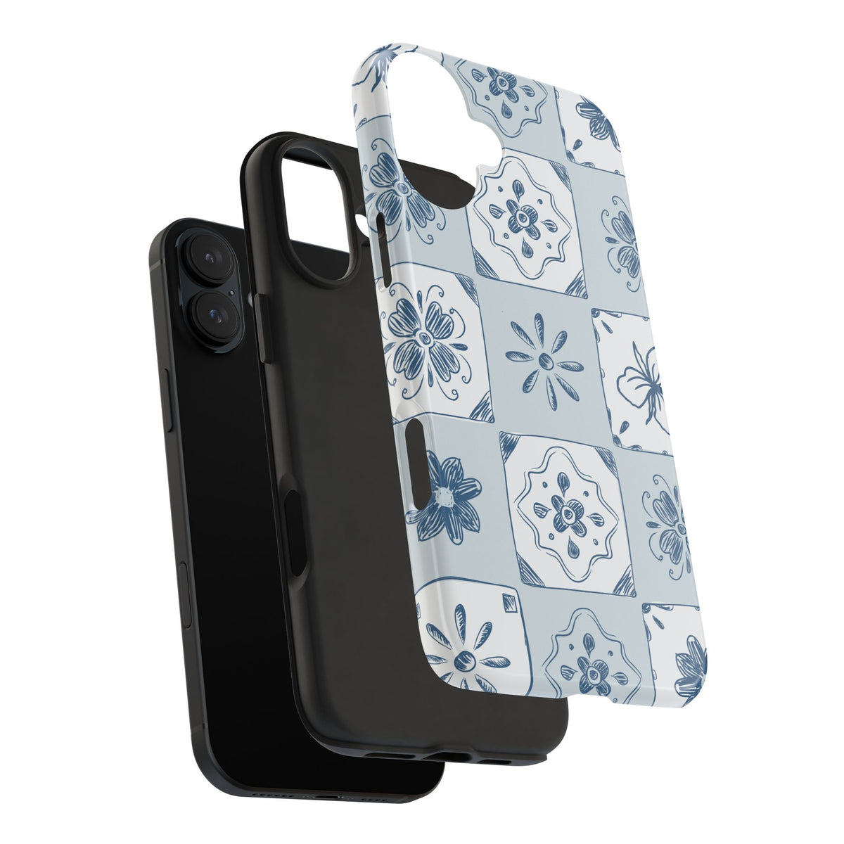 Blue Tile Floral Tough Phone Case — Ceramic Pattern Protective Phone Cover