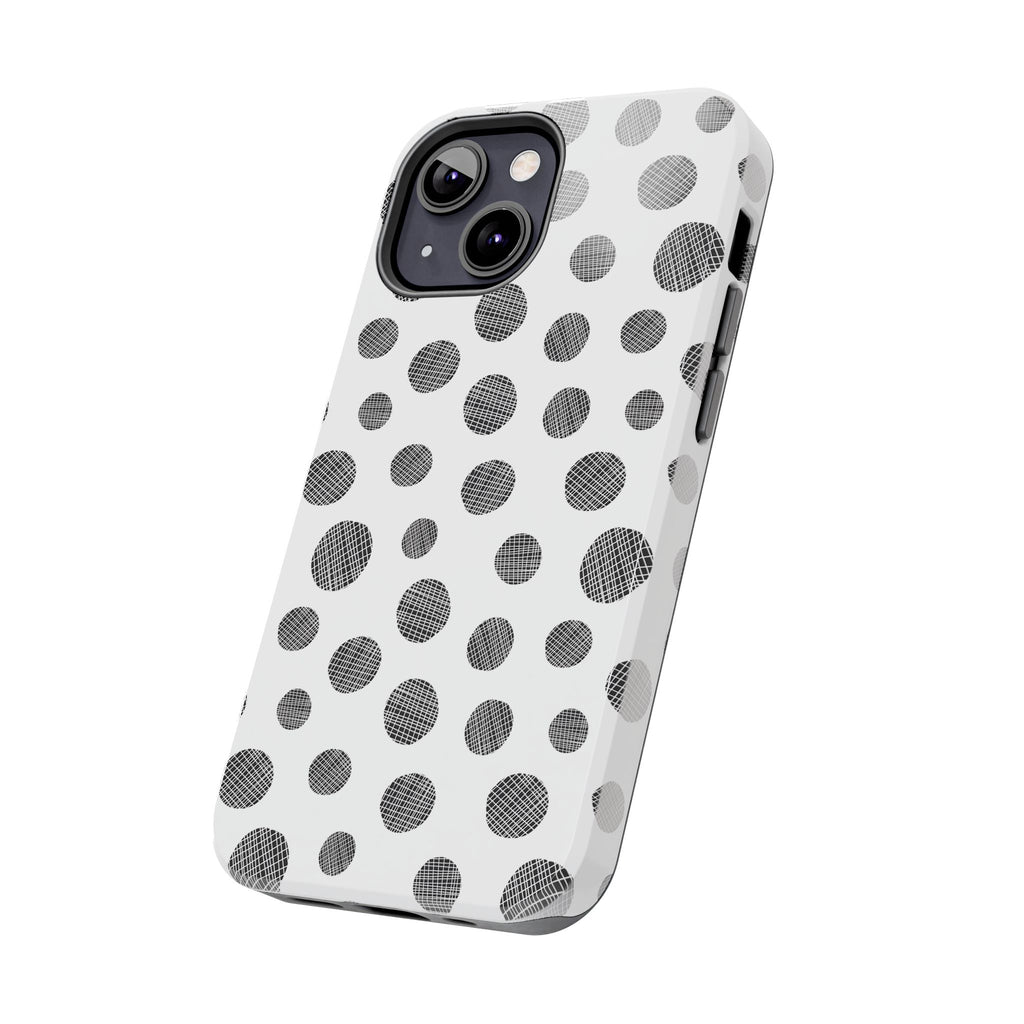 Polka Dot Texture Tough Phone Case — Black & White Spot Pattern, Protective Slim Phone Cover