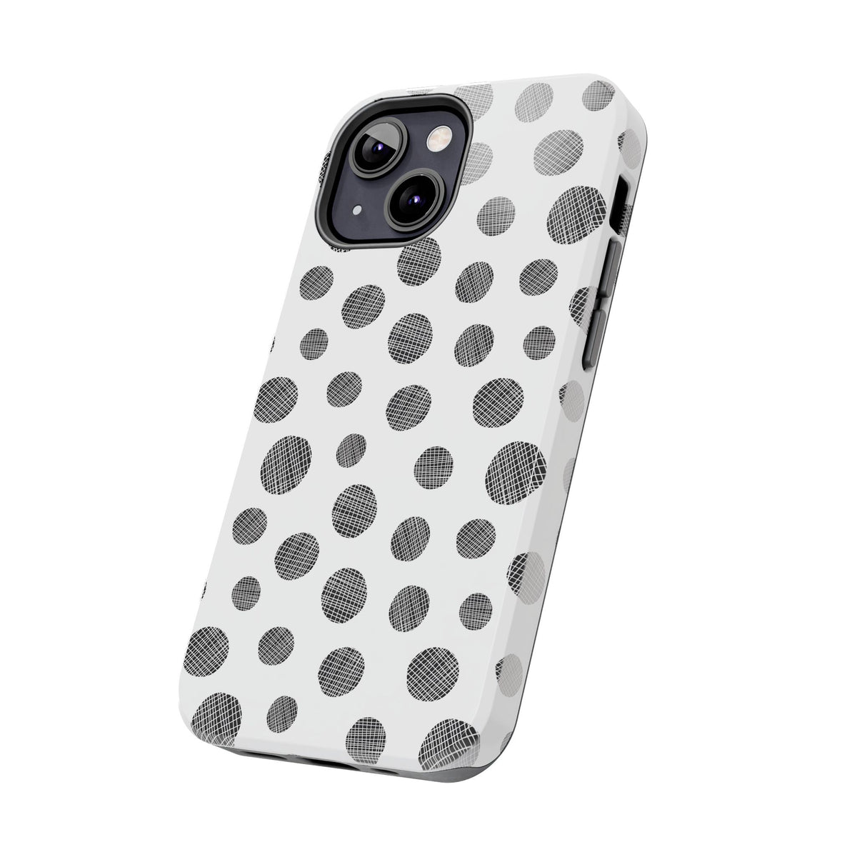 Polka Dot Texture Tough Phone Case — Black & White Spot Pattern, Protective Slim Phone Cover
