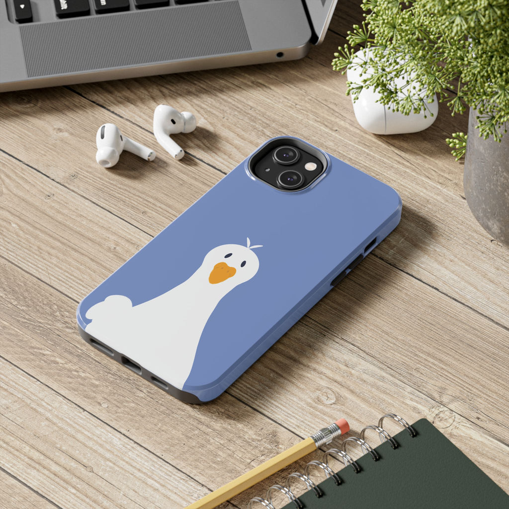 Goofy Goose Tough Phone Case — Cute Minimalist Duck Design on Blue