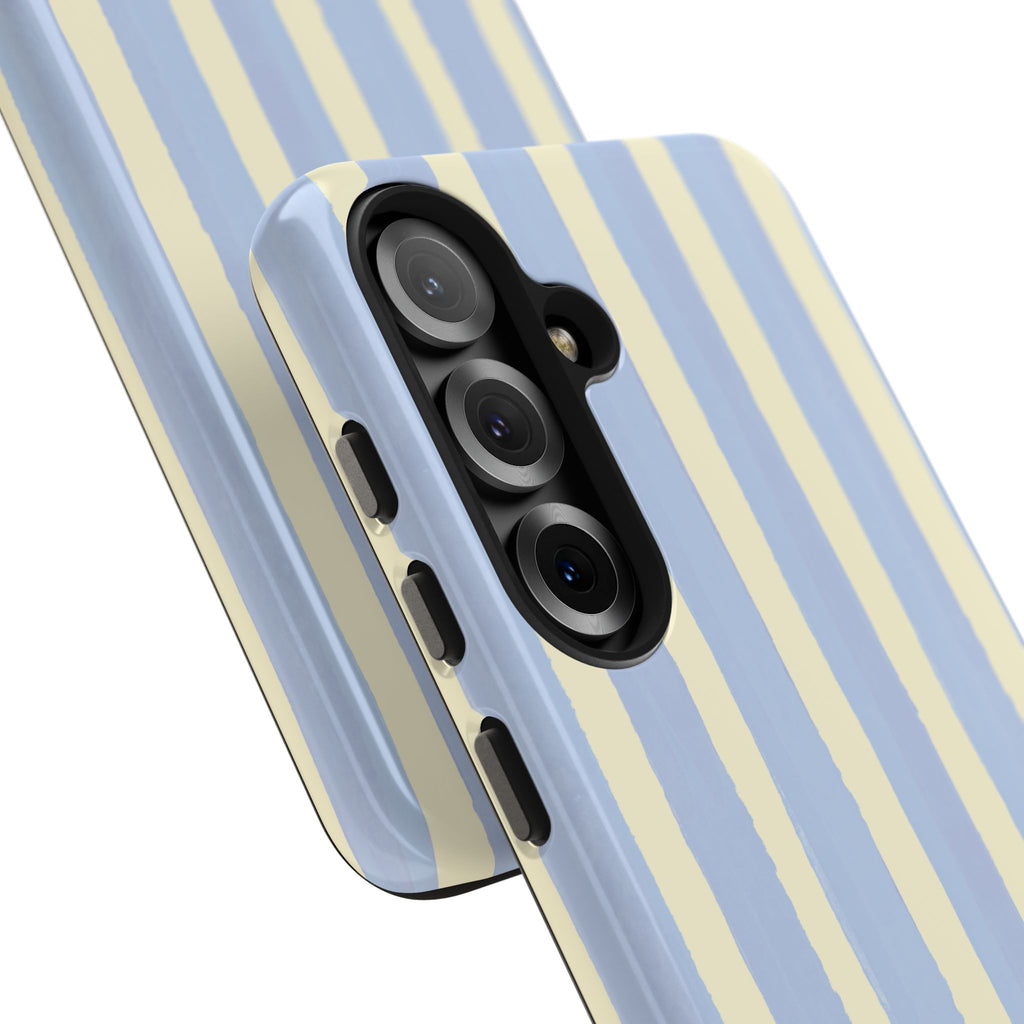 Pastel Stripe Tough Phone Case — Blue & Cream Protective Cover